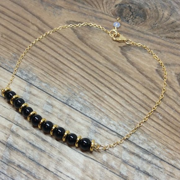 Black Onyx anklet, 14k Gold filled, healing anklet - Picture 4 of 8
